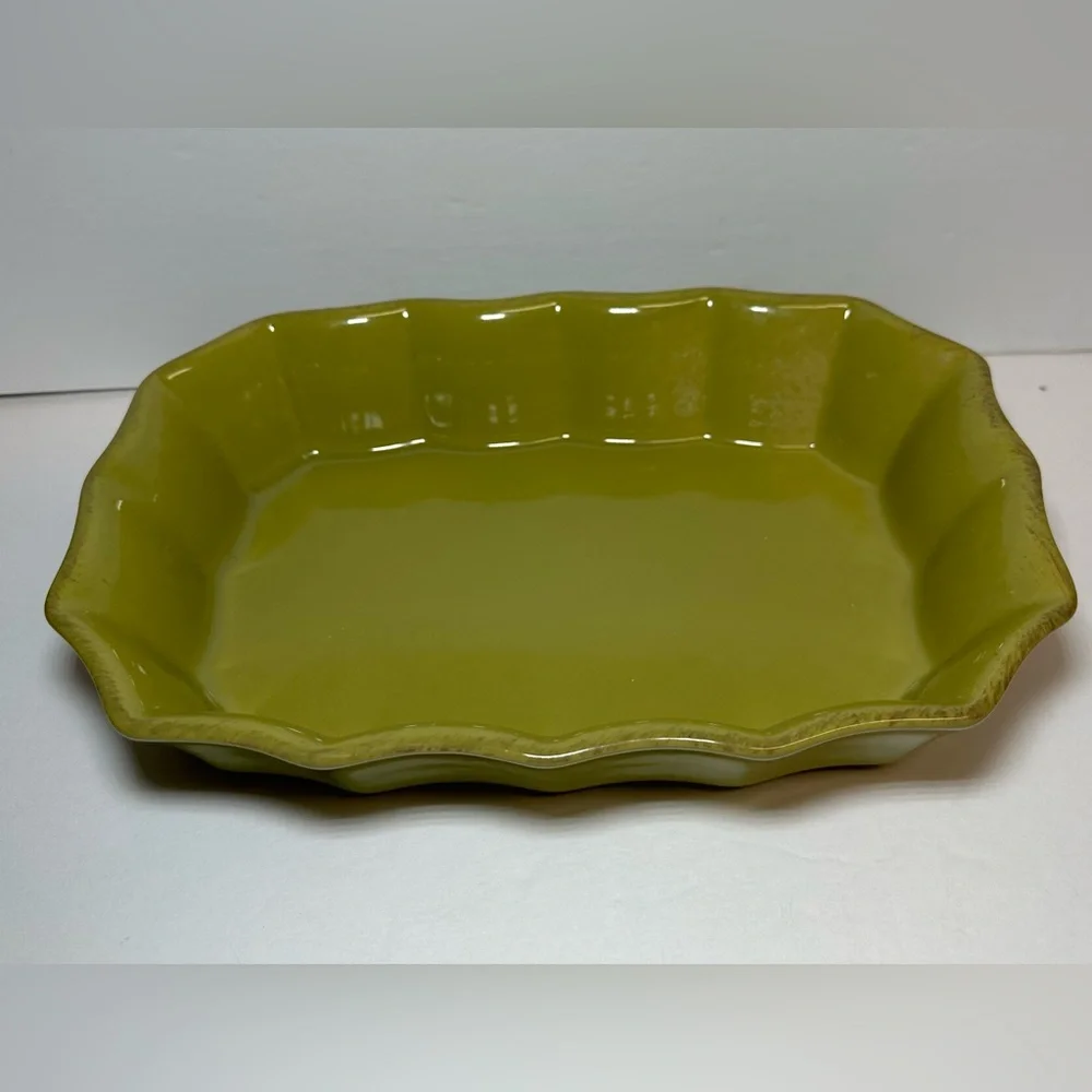 Cerutil Stoneware Casserole Dish Green Bakeware Scalloped 6.5